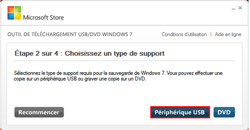 type de support d'installation USB/DVD